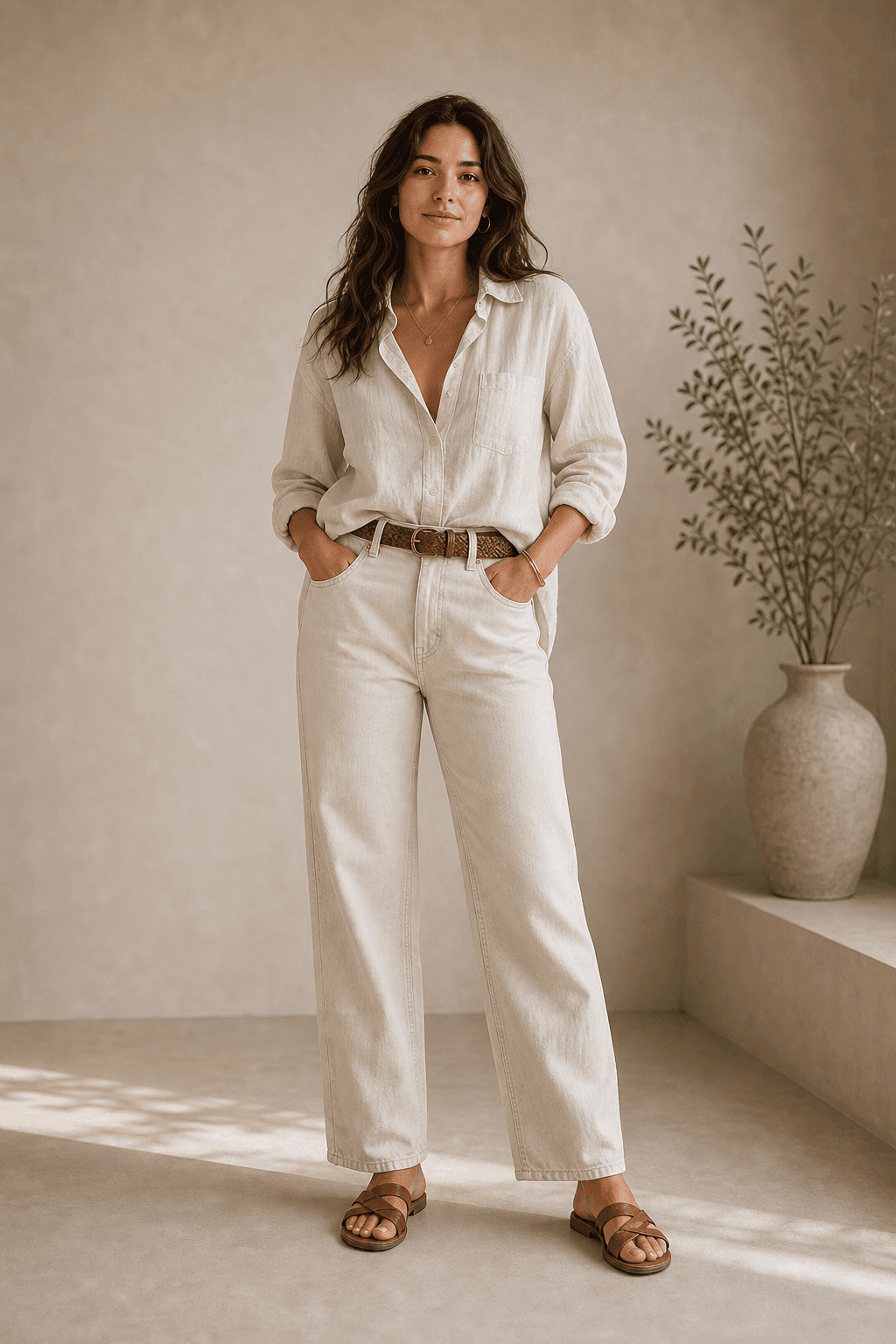 Full-body legacy Natural Kibbe guide image showing blunt structure and relaxed width in open, unfussy natural textures.
